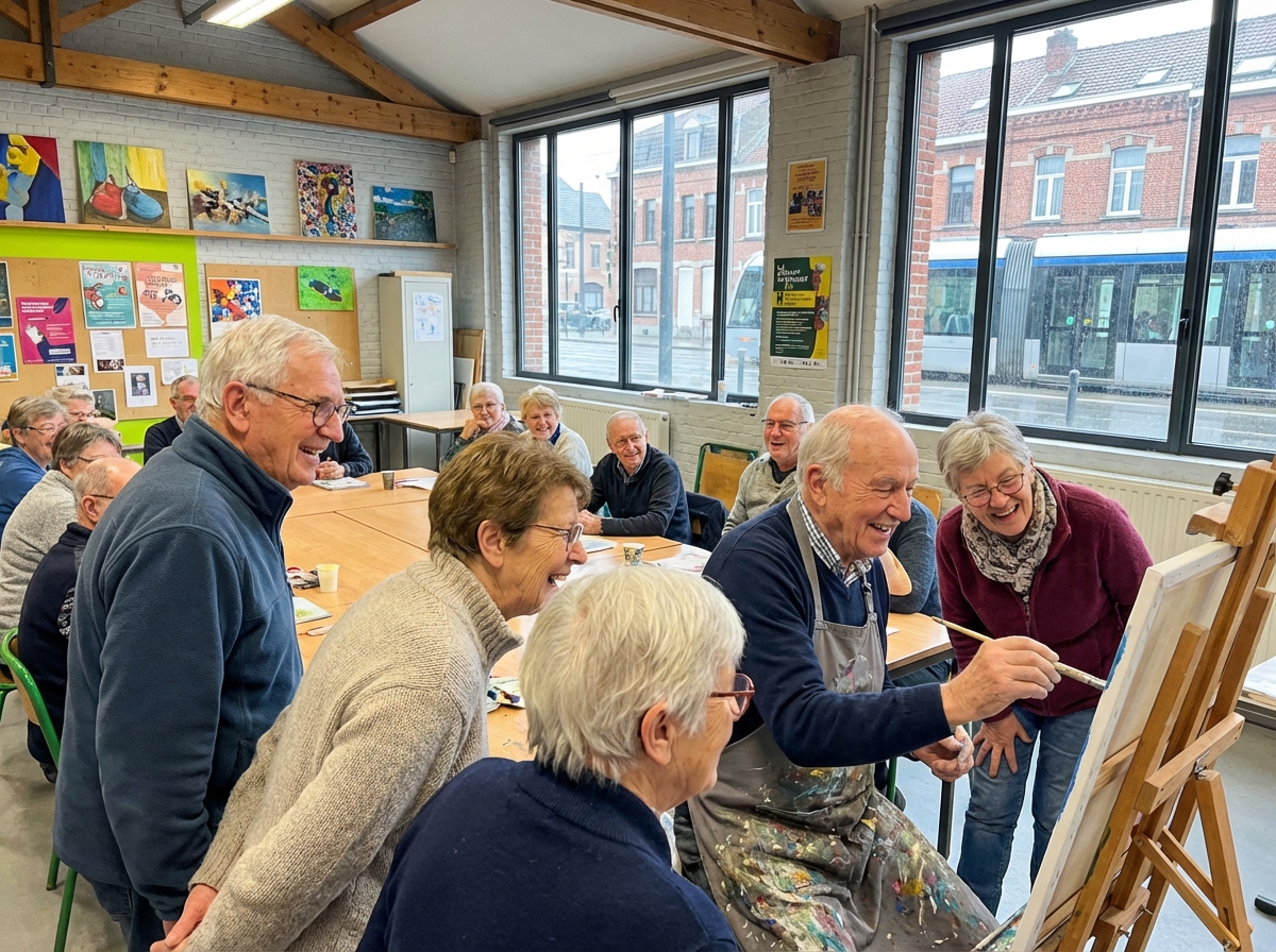 Groupe de seniors participant à un atelier créatif intérieur à Roubaix