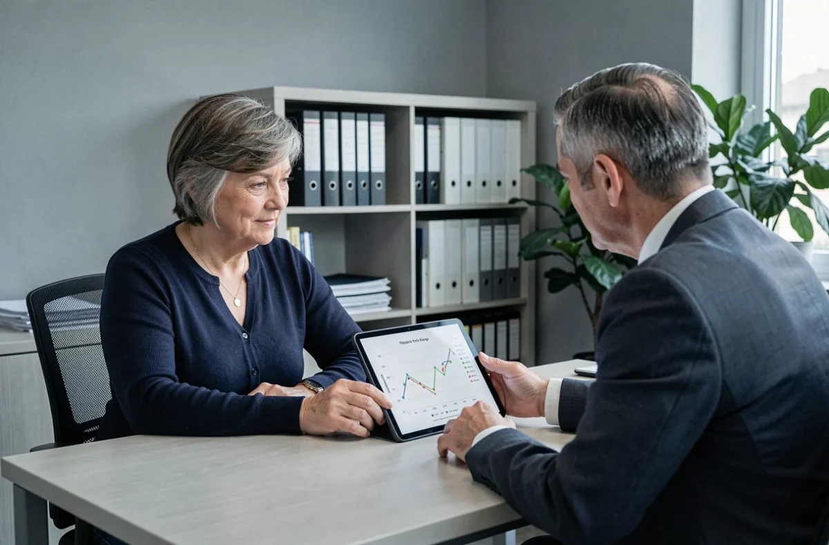 Femme en rendez-vous avec un conseiller retraite pour comprendre la revalorisation des points Agirc-Arrco