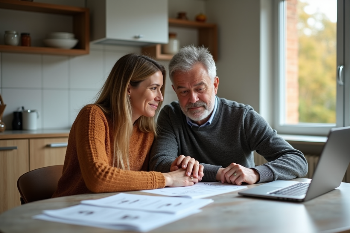 Couple français discutant de pension à la maison