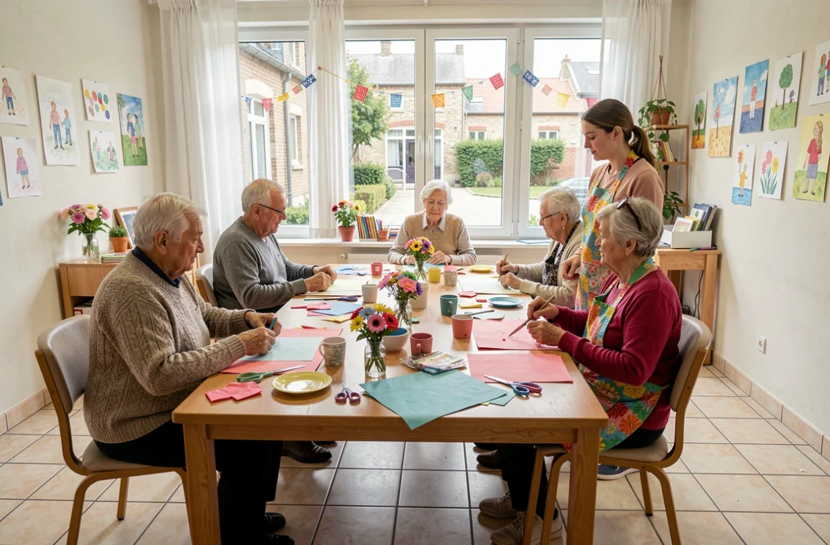 Atelier créatif animé avec des résidents à la Résidence Les Myosotis à Roubaix
