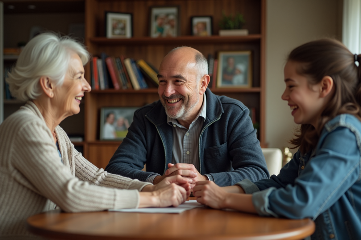 Famille de trois générations autour d'une table en famille