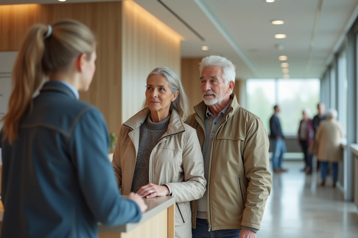 Famille avec un senior à la réception d