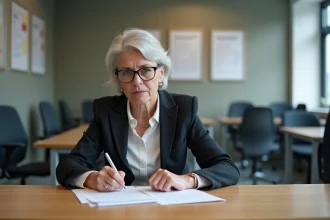 Femme d'environ 60 ans remplissant un formulaire d'emploi