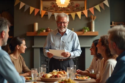 Homme de 60 ans souriant avec carte d anniversaire