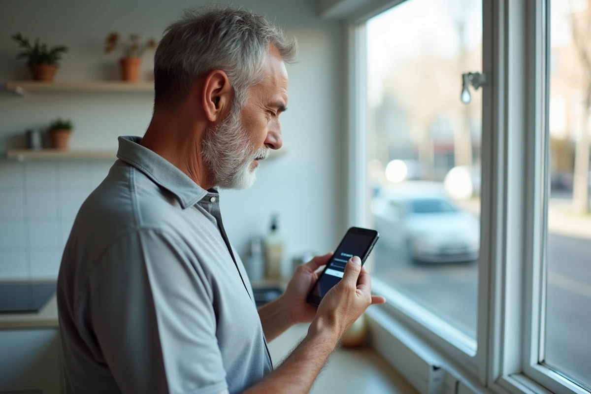 Homme senior se connectant à France Connect sur smartphone pour accéder à son espace retraite Agirc Arrco