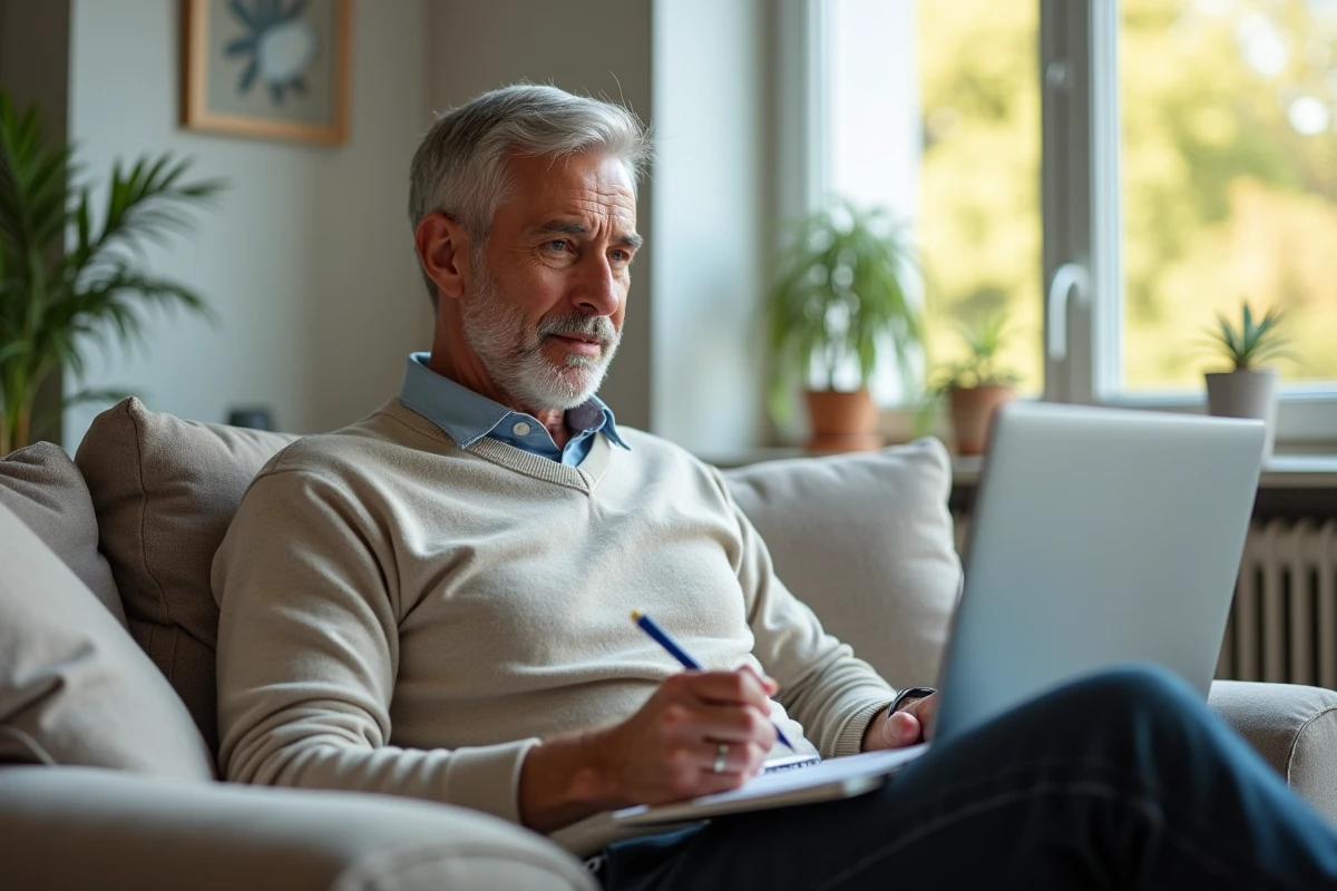 Homme en visioconference dans un intérieur lumineux