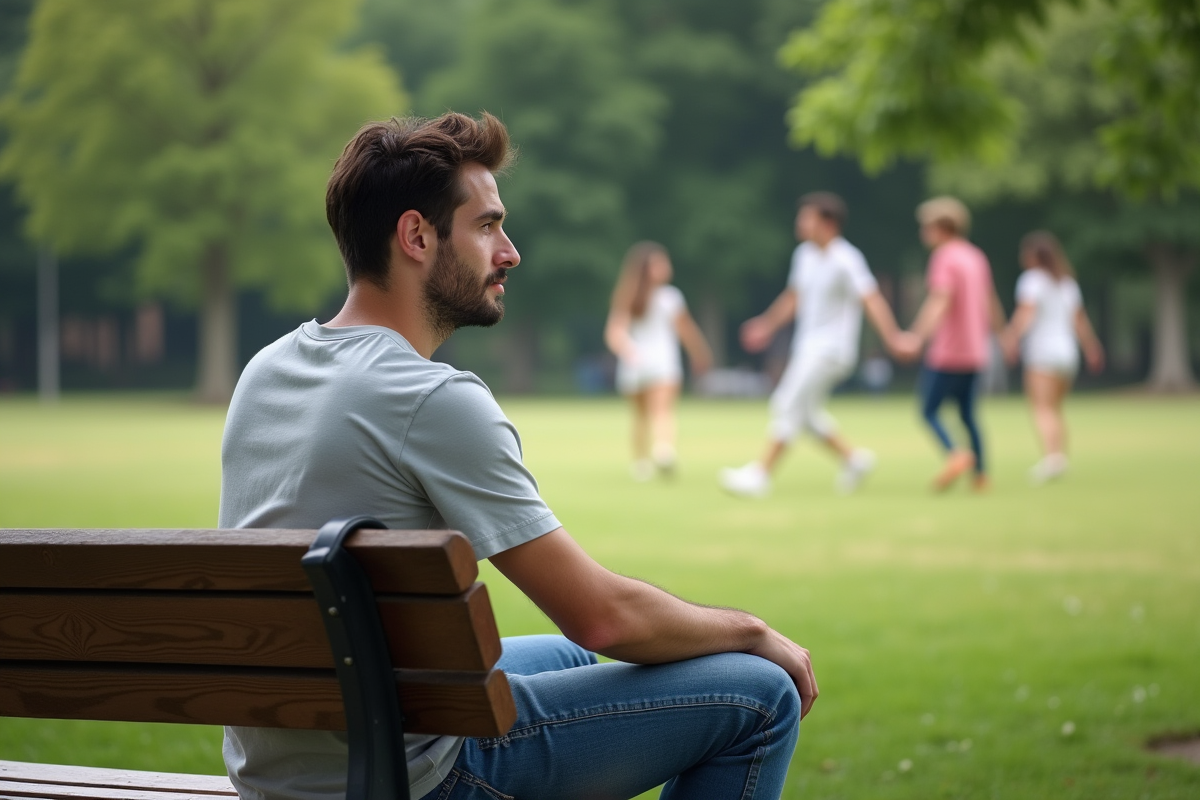Jeune homme assis sur un banc regardant une pratique de danse