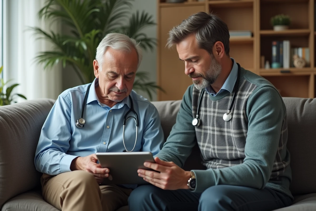 Professionnel de santé remplissant un formulaire sur tablette