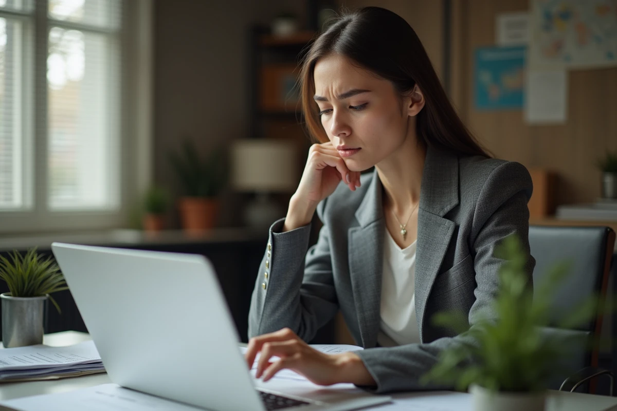 Professionnelle organisant les documents nécessaires avant de faire appel à une aide à domicile