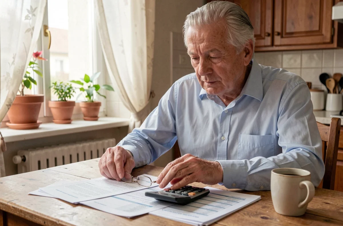 Retraité de 68 ans consultant ses documents de retraite Agirc-Arrco à domicile