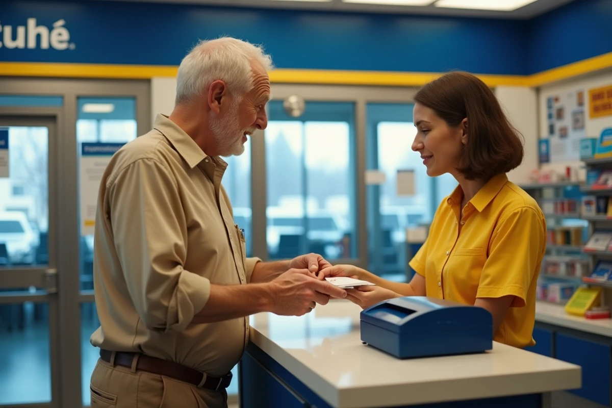 Un retraité dépose une enveloppe pour Agirc-Arrco au guichet d'un bureau de poste