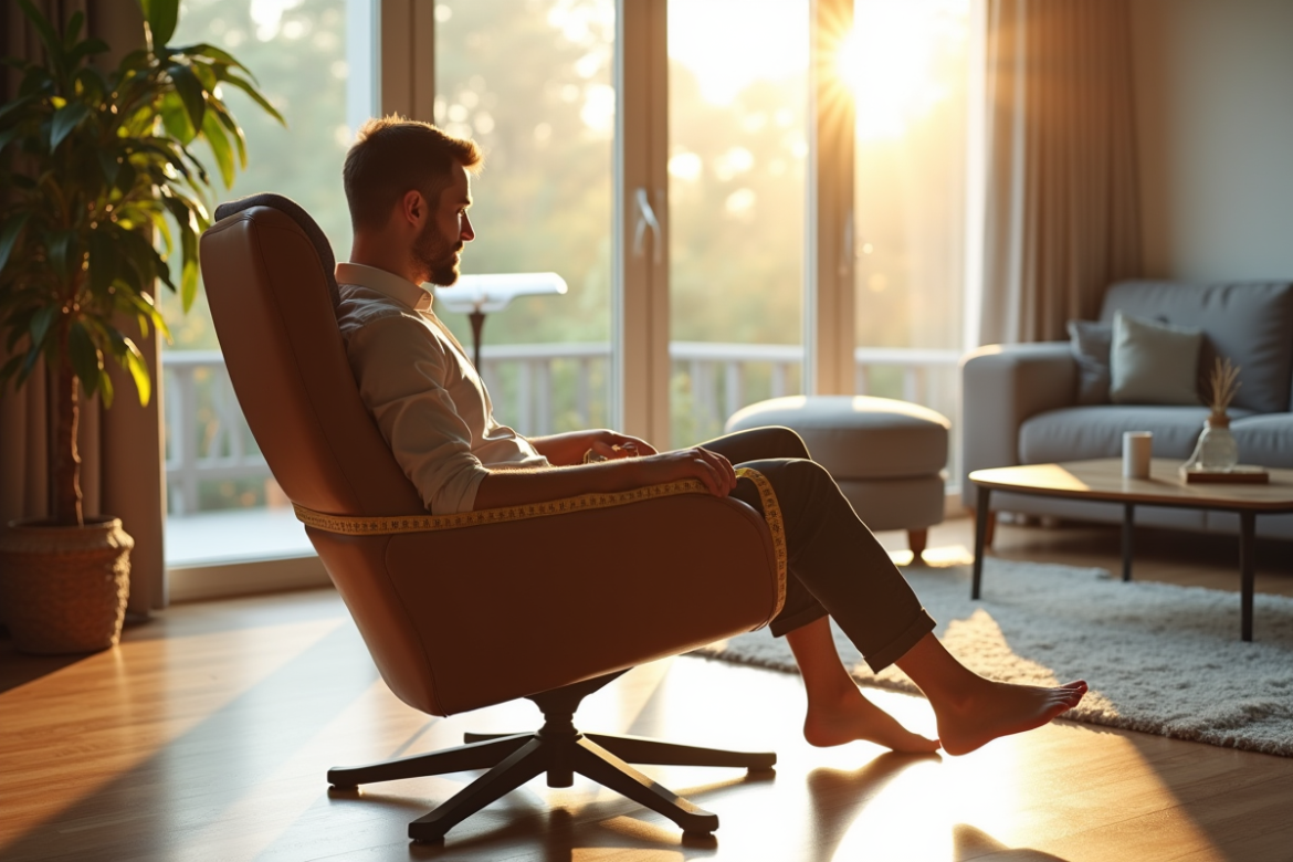 Salon moderne avec fauteuil et mètre pour mesurer la hauteur