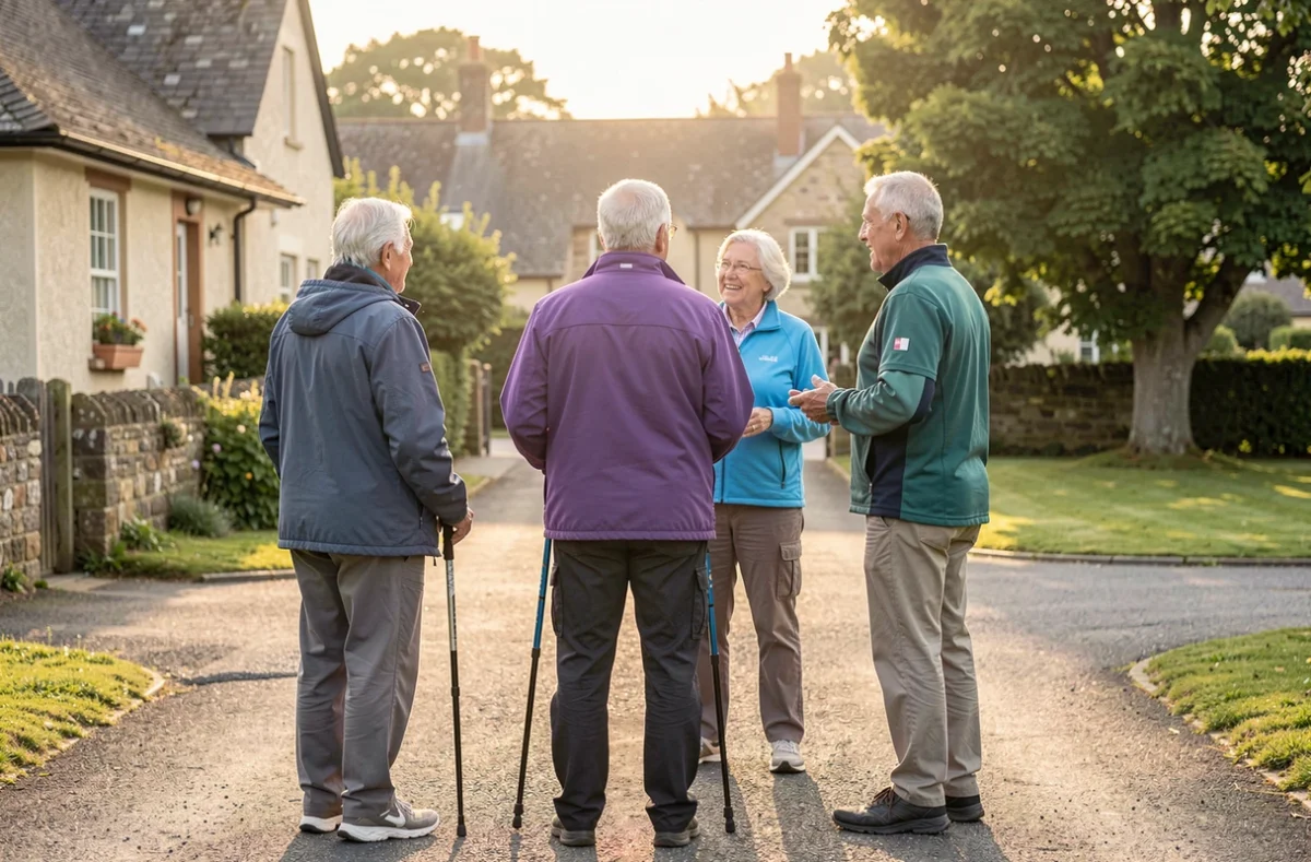 Seniors discutant avec l'animateur du club avant une sortie