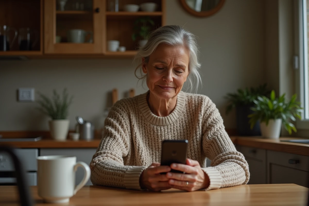Fille adulte consultant l'application de surveillance connectée à la montre d'alerte chute de sa mère âgée