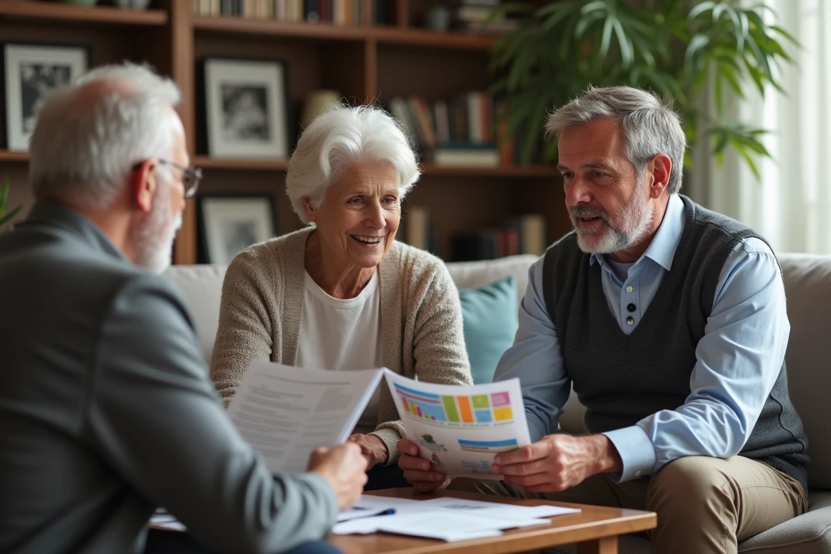 Travailleur social expliquant un document à un couple âgé
