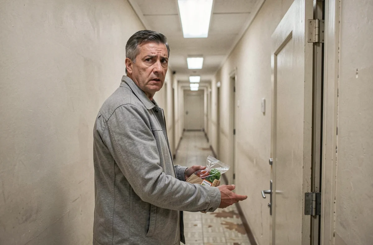 Voisin inquiet frappant à la porte d'un appartement pour vérifier l'état d'une personne vulnérable